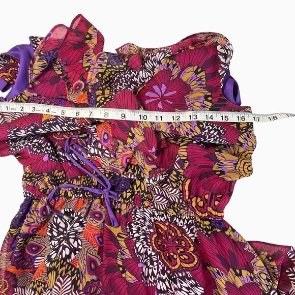 Pure Sugar XS Multicolor Boho Flowy Chiffon Floral Maxi Dress Ruffles Tie Waist - Picture 5 of 11